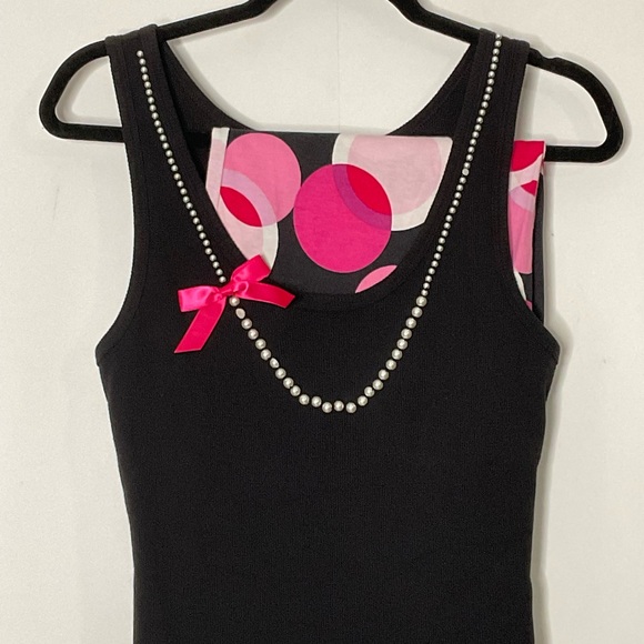 Victoria’s Secret PJ Set; Black Ribbed Tank Faux Pearls/Bow; Pink Circle Pants M - Picture 10 of 16